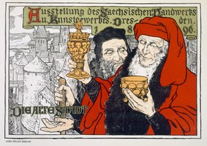 Poster die de Arts and Crafts Tentoonstelling in Dresden, Duitsland adverteert, te houden in de Oude Stad, 1896